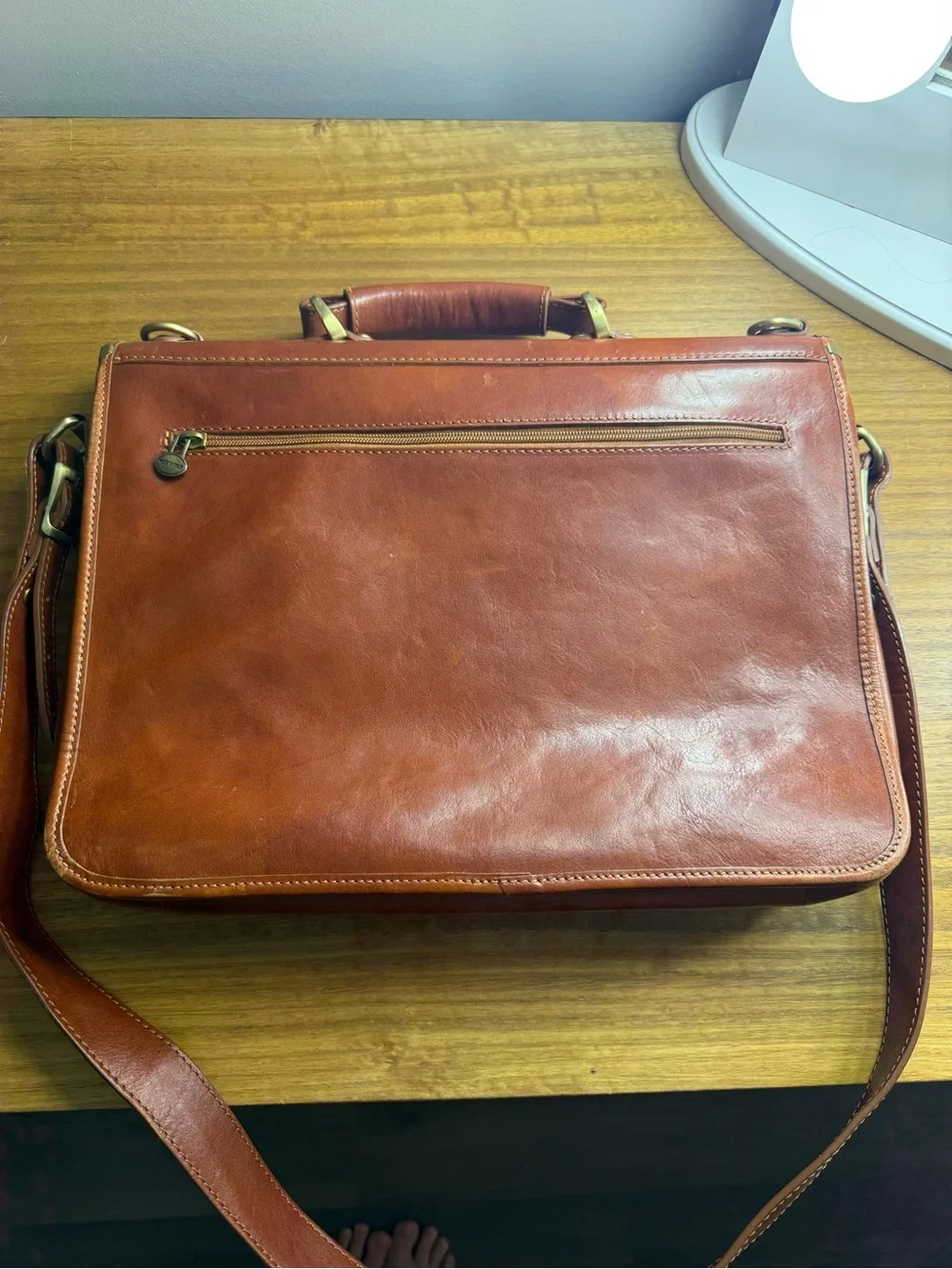 Italian Leather Briefcase, Made In Italy, Cognac Brown Messenger Bag